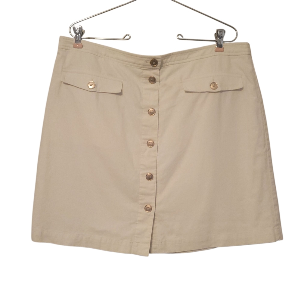 EUC J.Crew Button Front Linen-Cupro Blend Skirt in Weathered Sand, Size 14